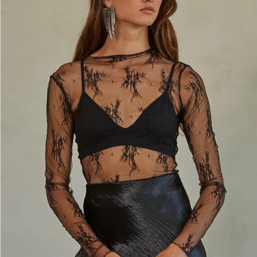 By Together Black Sheer Lace Blouse
